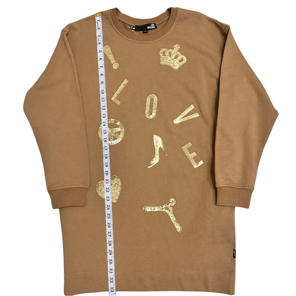 Love Moschino DISTRIBUTED BY SINV Sweatshirt Dress Gold Appliqués RARE SZ 4 NWOT - Picture 10 of 11